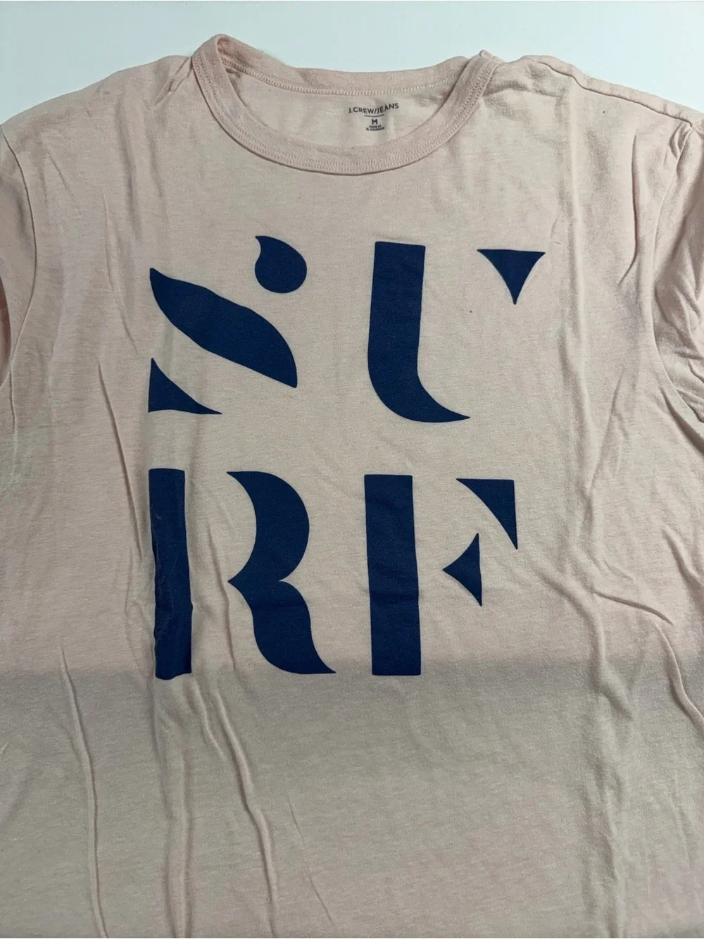 J. Crew Light Blush Tee with Navy Graphic